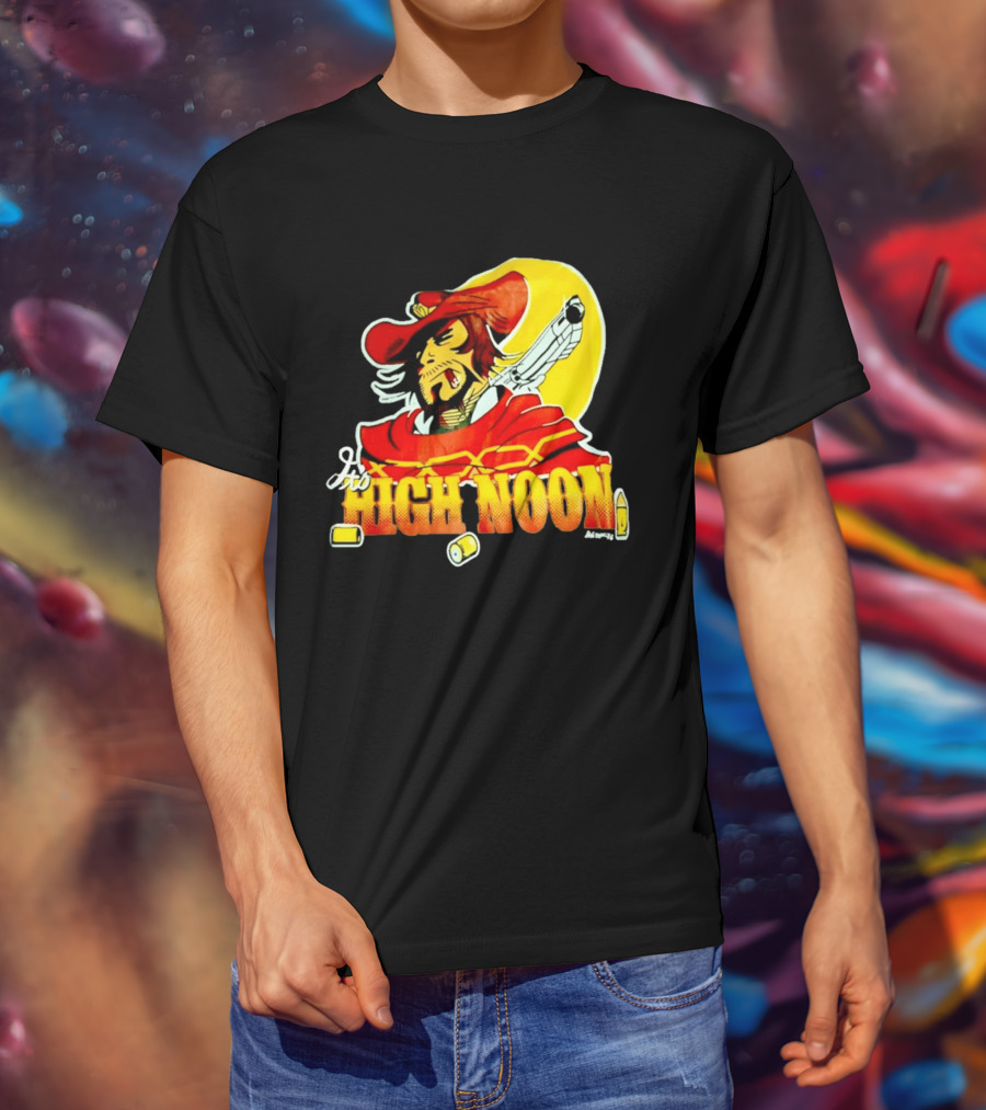 It's High Noon Cowboy With Red Cape And Pistol In Front Of Yellow Sun T-Shirt