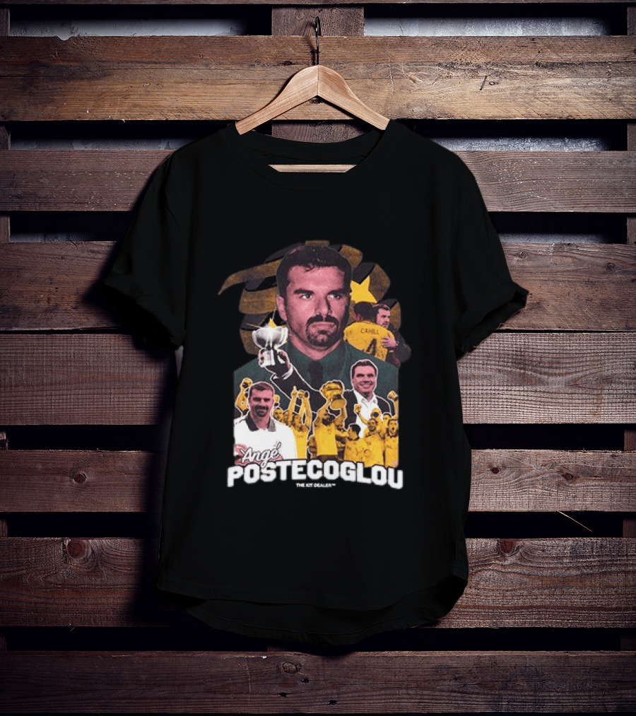 Ange Postecoglou Celebratory Moments With Trophy And Team T-Shirt