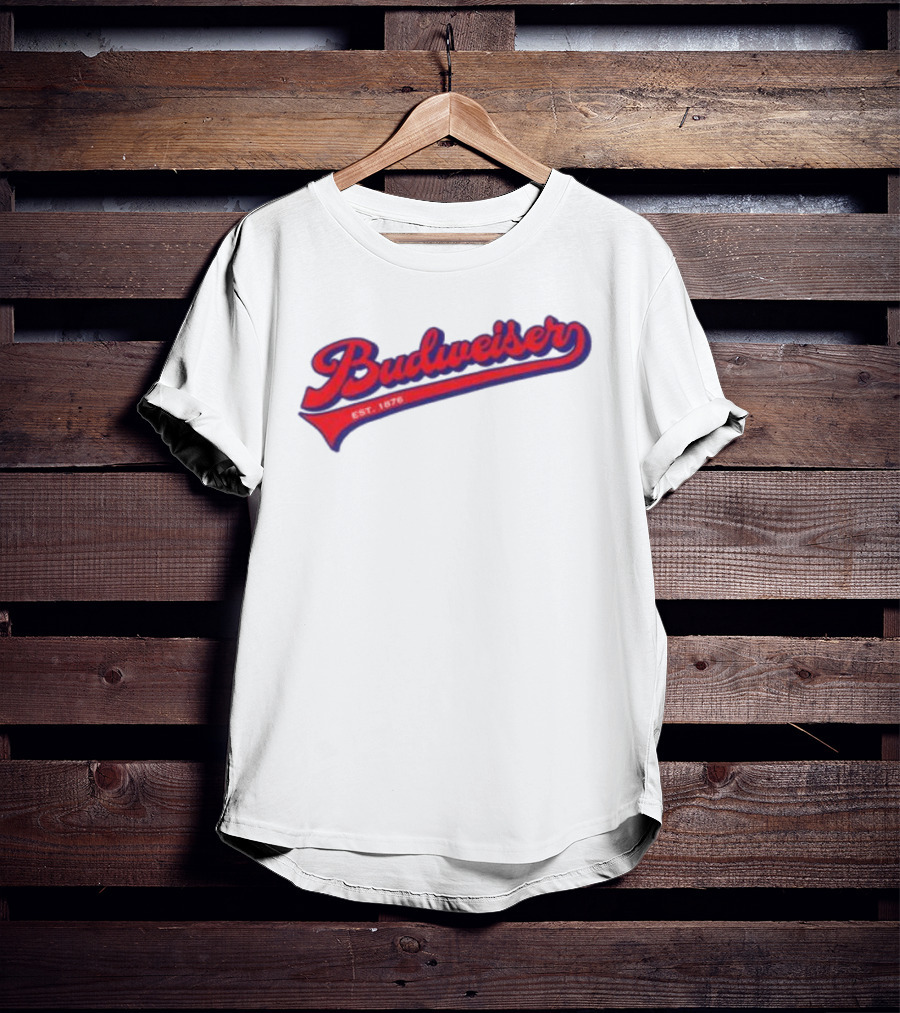 Budweiser Baseball Script Logo Retro Style Beer Shop T-Shirt