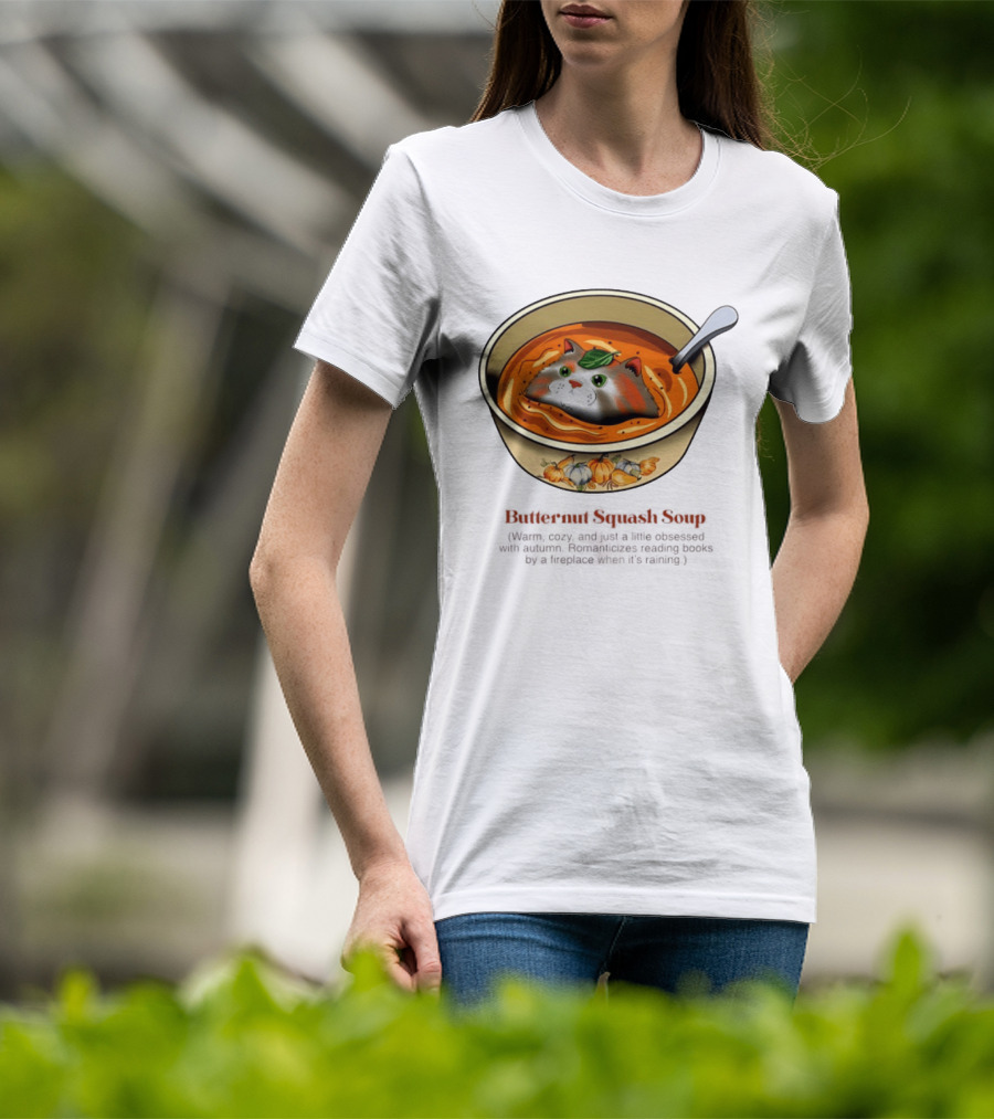 Butternut Squash Soup Cat Floating Whiskers Bowl T-Shirt