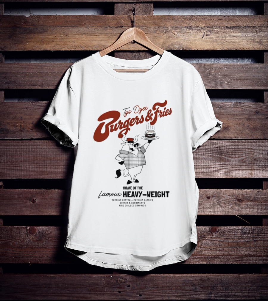 Tys Dyes Burgers And Fries Home Of The Famous Heavy Weight Premium Cotton Vintage Checkerboard Funk Grilled Goodness T-Shirt