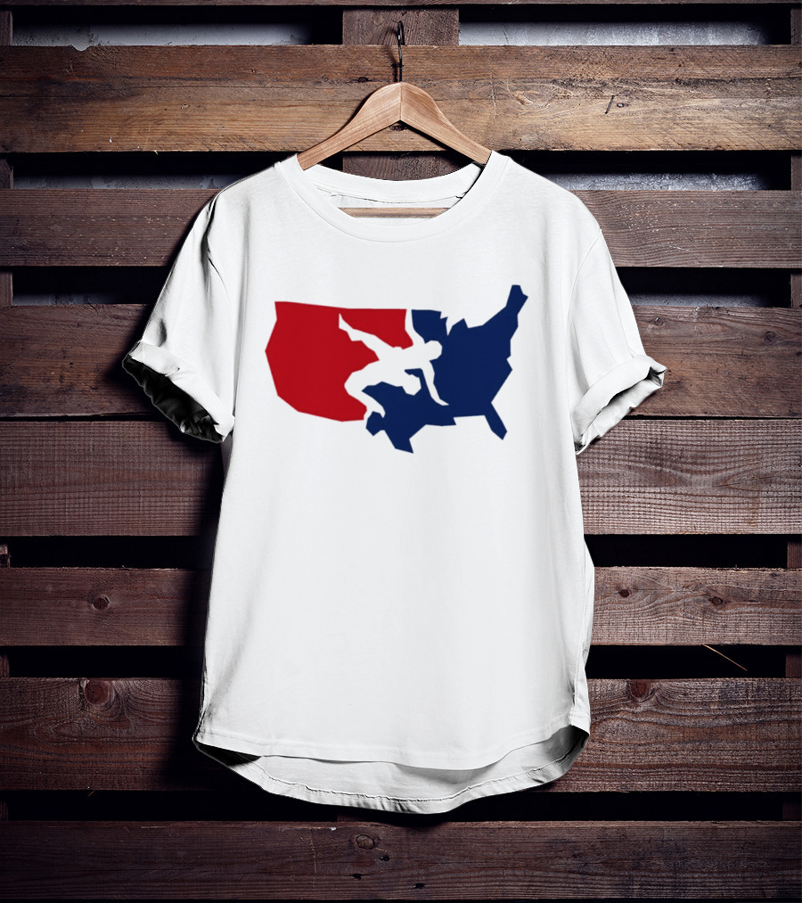 USA Wrestling Map Silhouette Red Blue T-Shirt