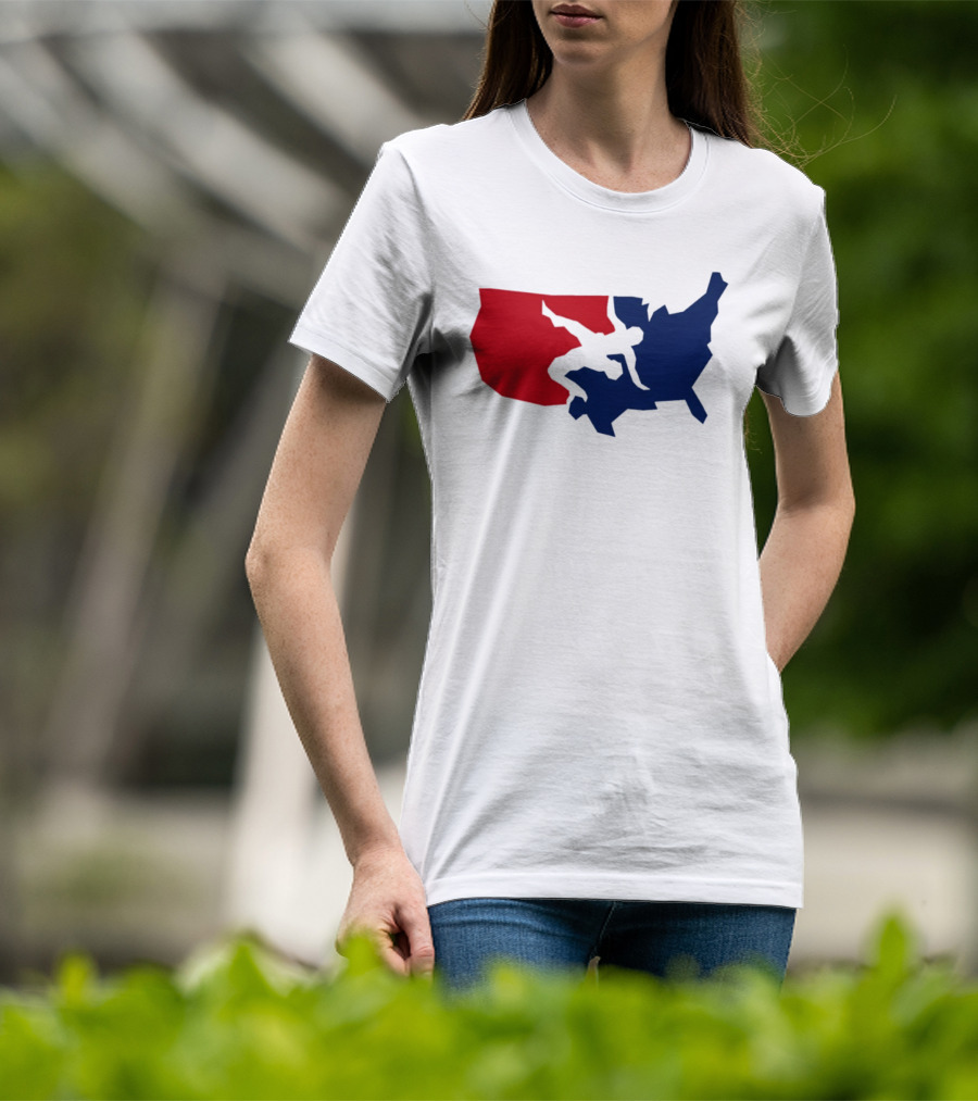 USA Wrestling Map Silhouette Red Blue T-Shirt