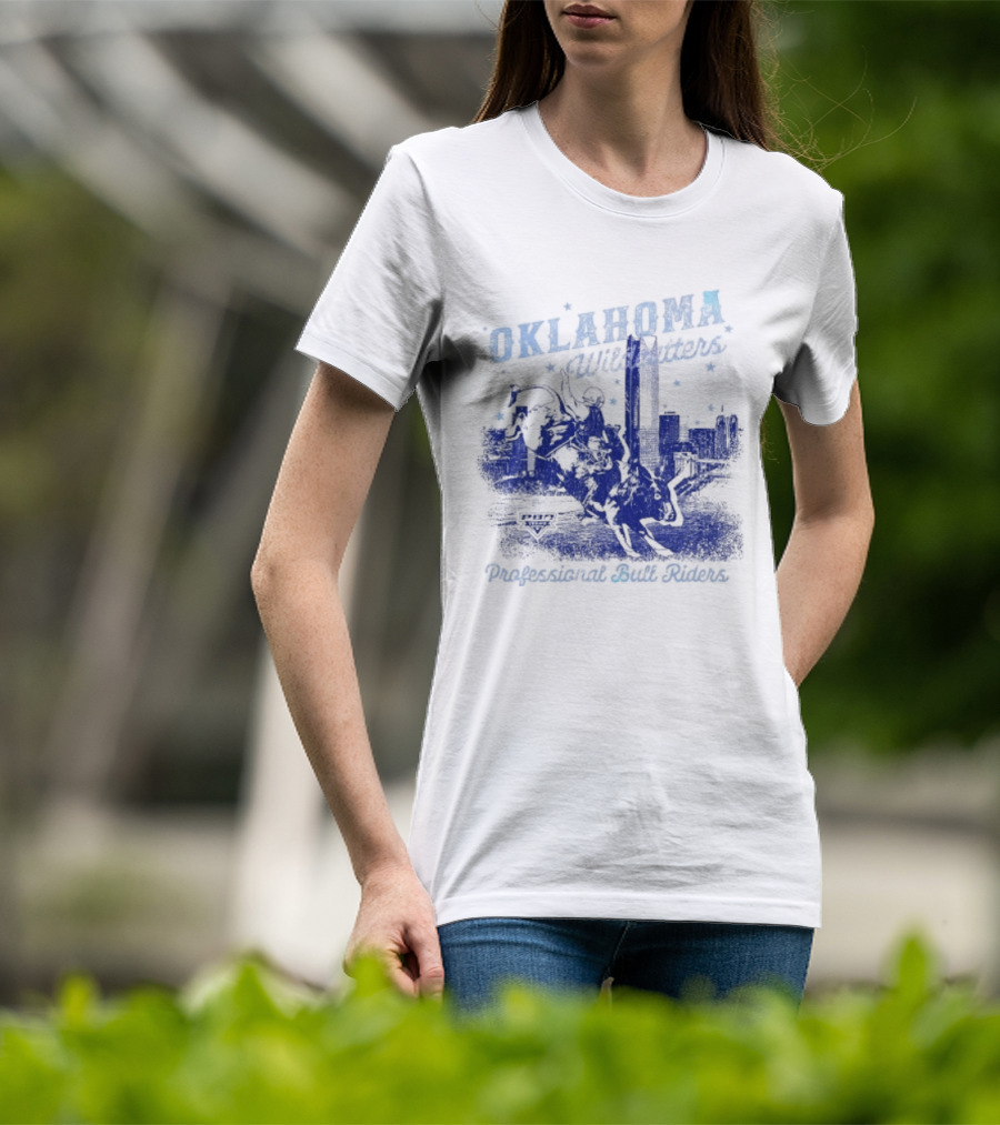 Oklahoma Wildcatters Professional Bull Riders Cowboy City Skyline T-Shirt