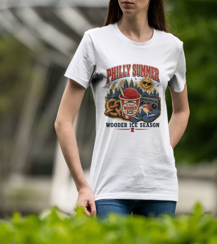 Philly Summer Wooder Ice Season With Pretzel Boombox And Sunglasses Sun T-Shirt