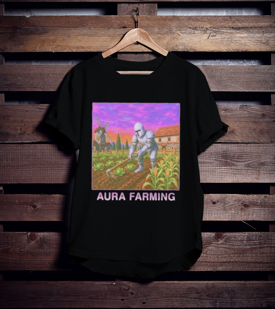 Aura Farming Knight Medieval Meme Windmill Crops Cabbage Garden T-Shirt