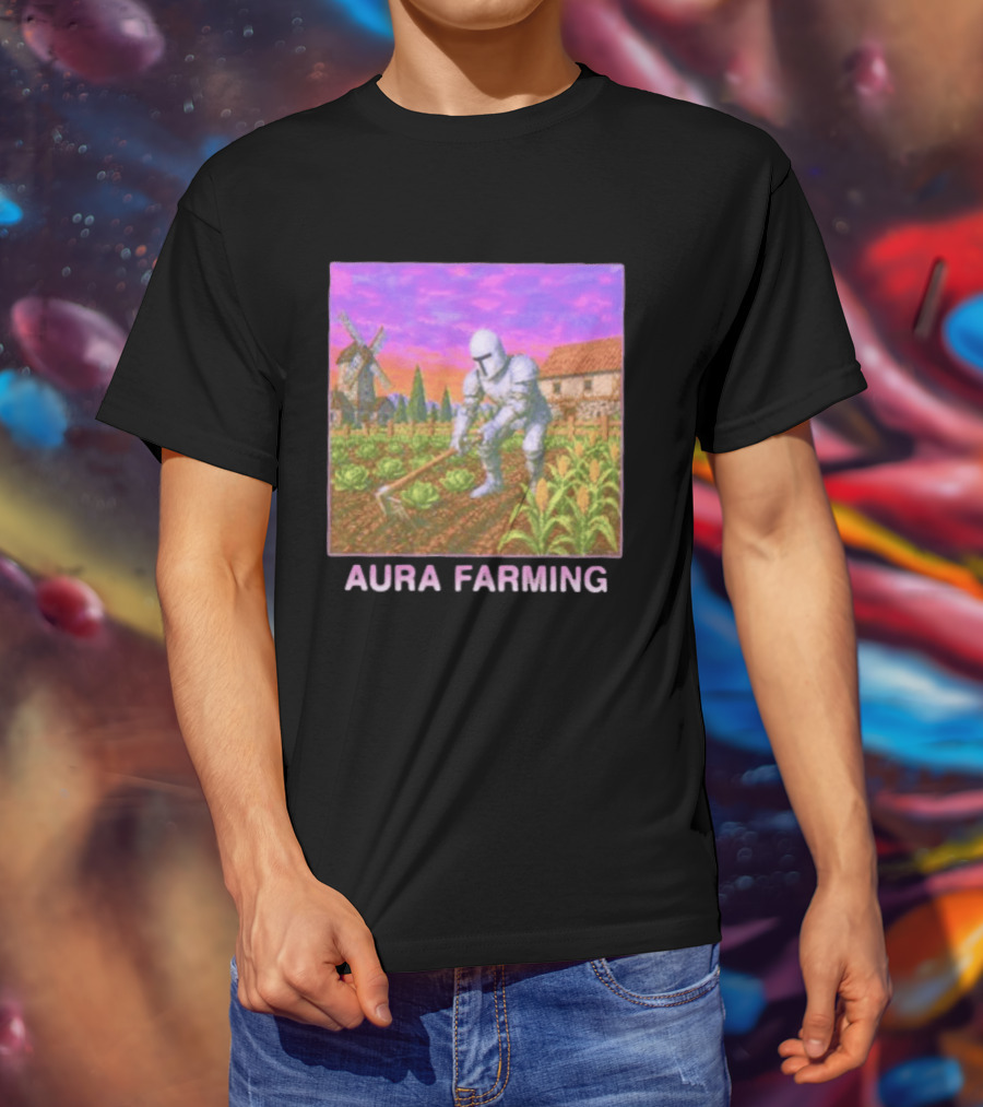 Aura Farming Knight Medieval Meme Windmill Crops Cabbage Garden T-Shirt