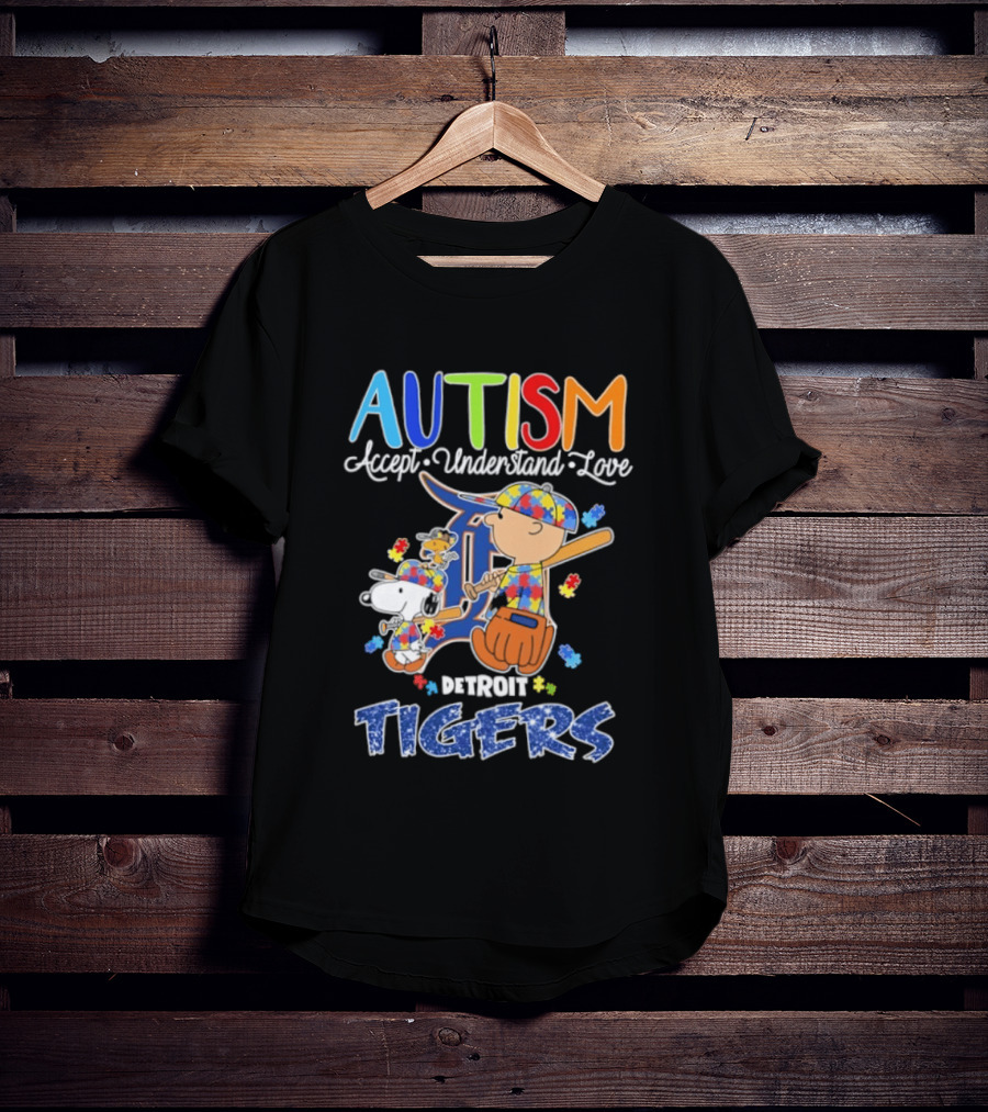 Autism Accept Understand Love Snoopy Charlie Brown Detroit Tigers T-Shirt