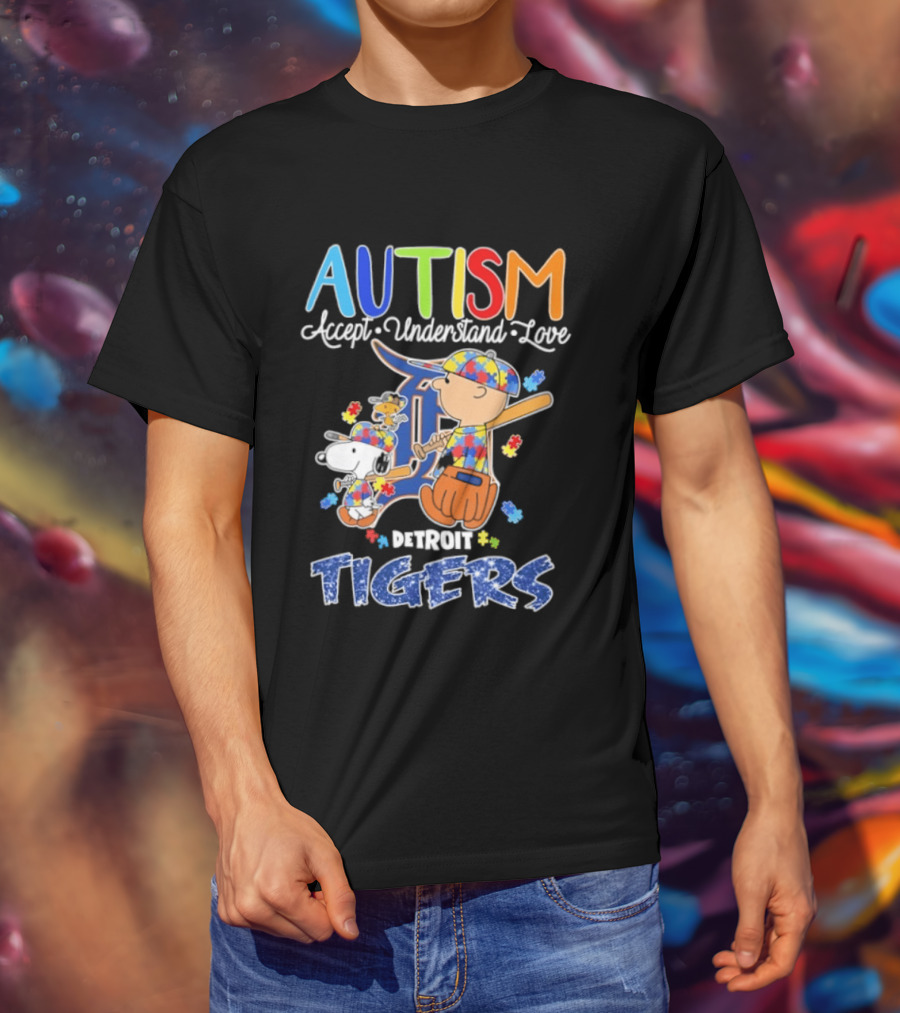 Autism Accept Understand Love Snoopy Charlie Brown Detroit Tigers T-Shirt