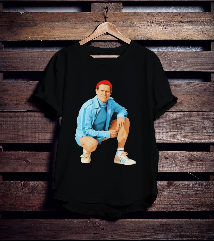 Klaus Willem Dafoe Retro Style With Red Beanie And Blue Tracksuit T-Shirt