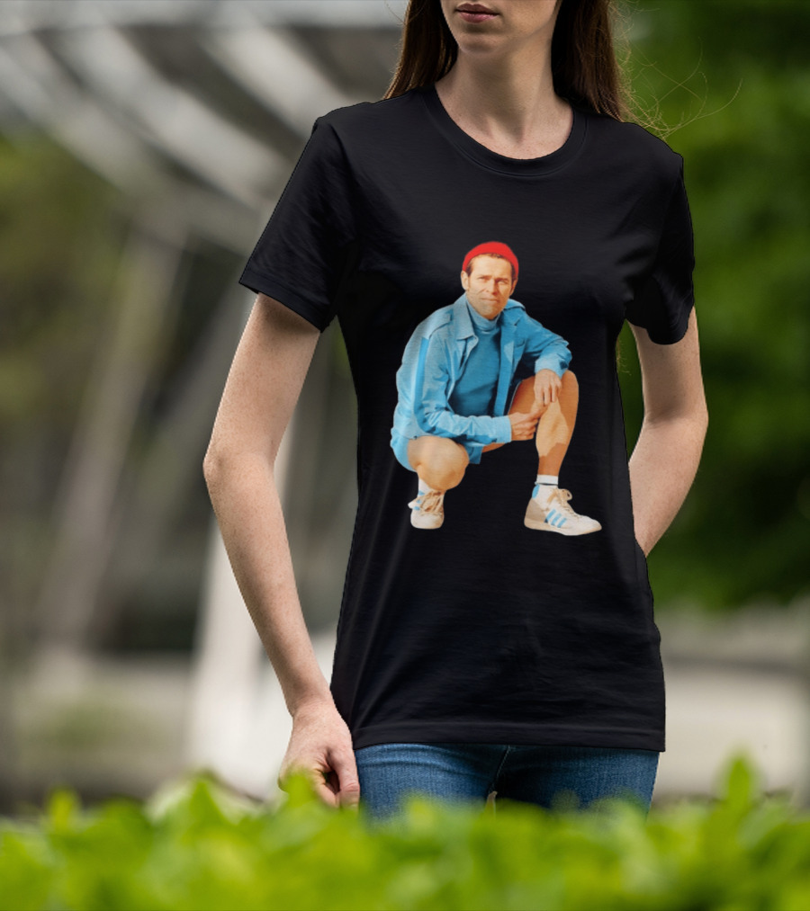 Klaus Willem Dafoe Retro Style With Red Beanie And Blue Tracksuit T-Shirt