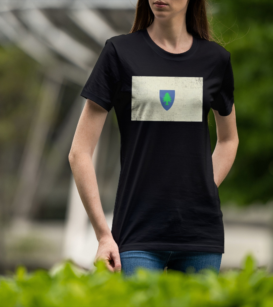 Massachusetts Flag Pine Tree Symbol On Vintage Shield T-Shirt