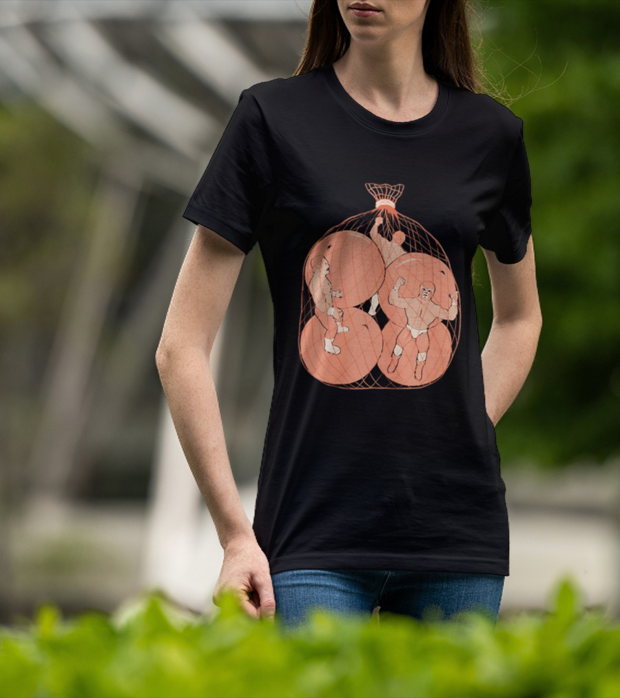Wrestlers In Orange Produce Bag Mesh T-Shirt