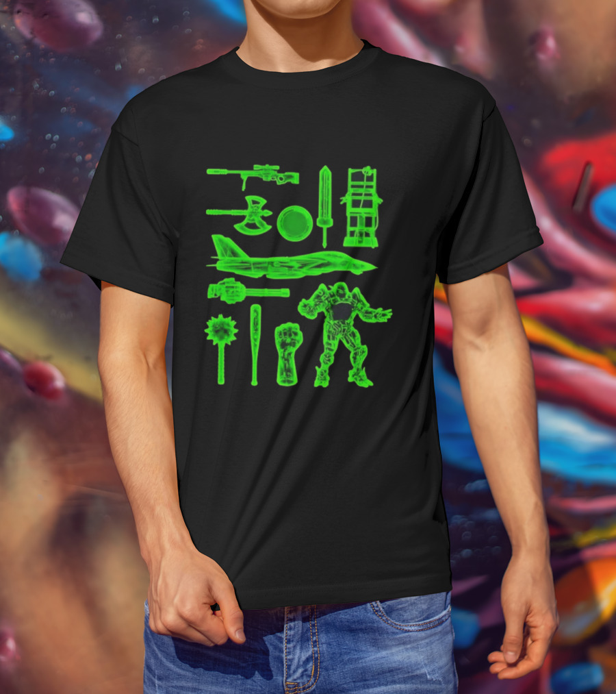 Ring Weapons Axe Sword Jet Robot Icon Collection T-Shirt