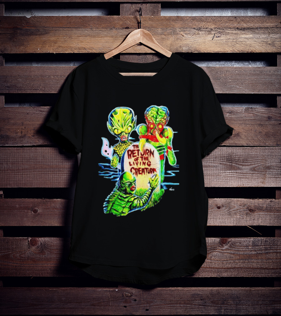 The Return Of The Living Creature Horror Movie Monsters And Tombstone Scene T-Shirt