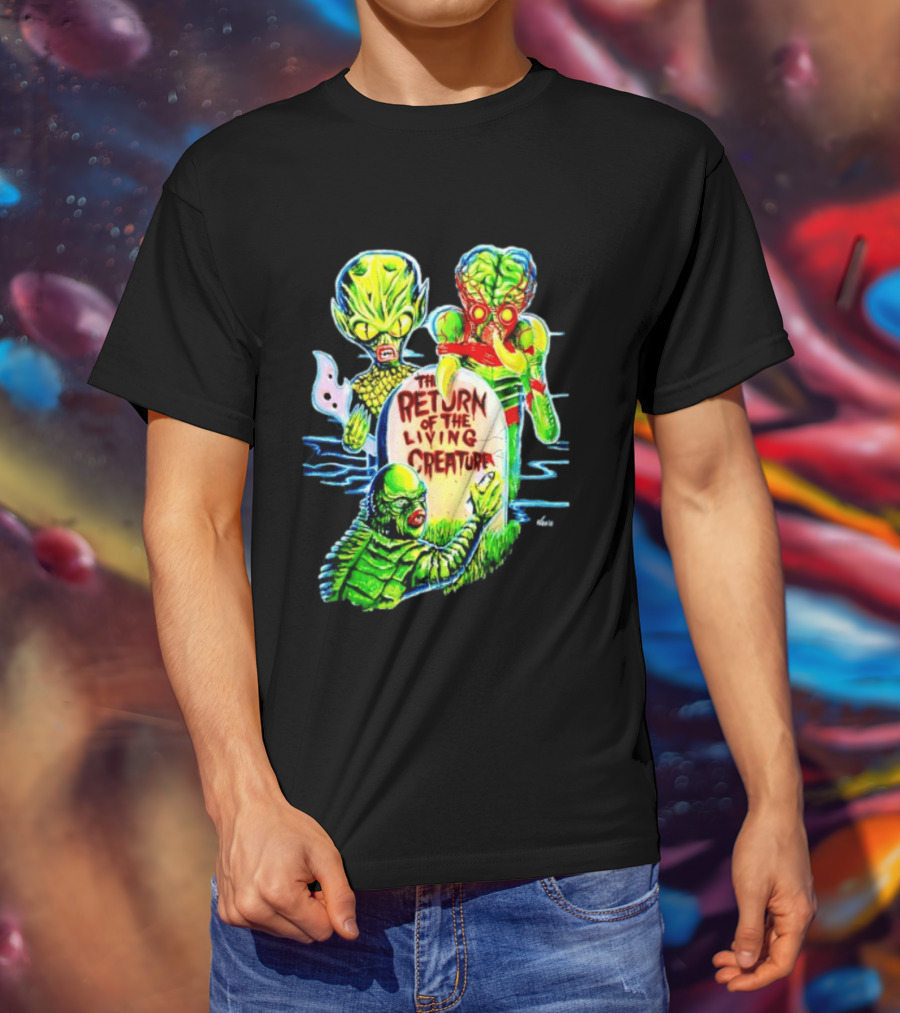 The Return Of The Living Creature Horror Movie Monsters And Tombstone Scene T-Shirt