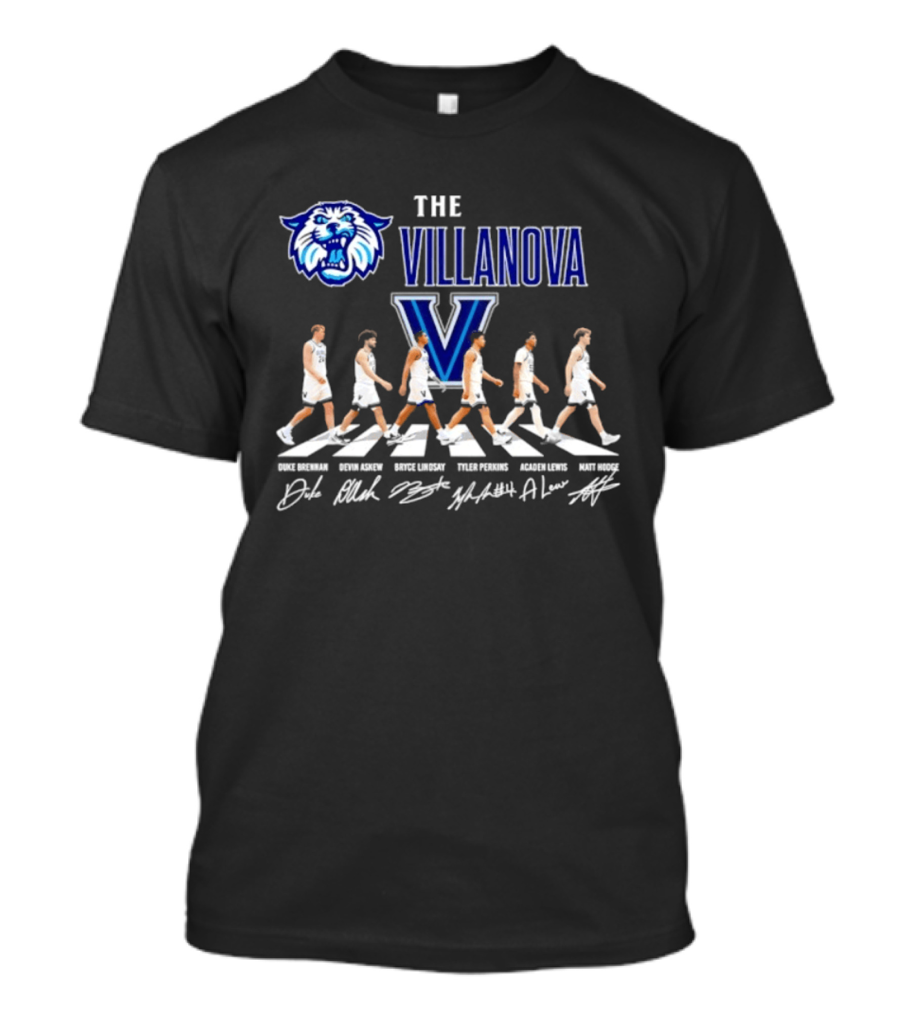 The Villanova Wildcats Abbey Road Duke Brennan Devin Askew Bryce Lindsay Tyler Perkins Acaden Lewis Matt Hodge Signatures T-Shirt