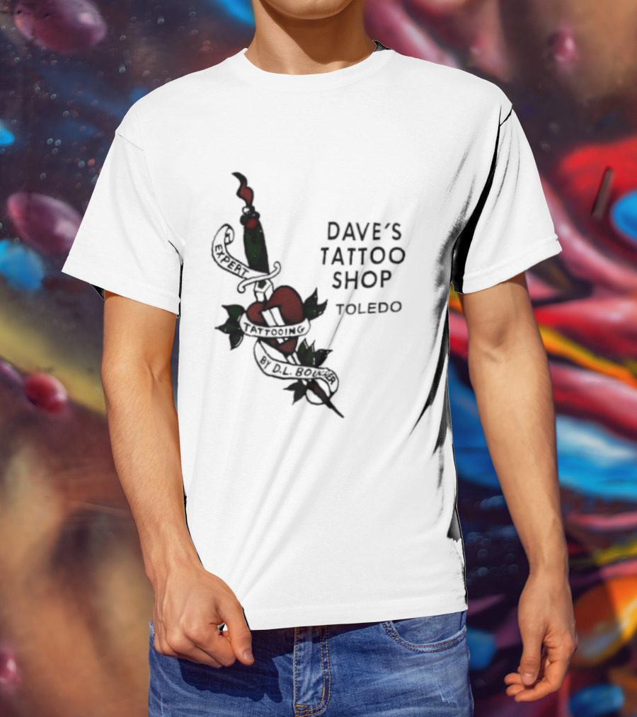 Dave's Tattoo Shop Toledo Expert Tattooing By DL Boucher Heart And Dagger Tattoo T-Shirt