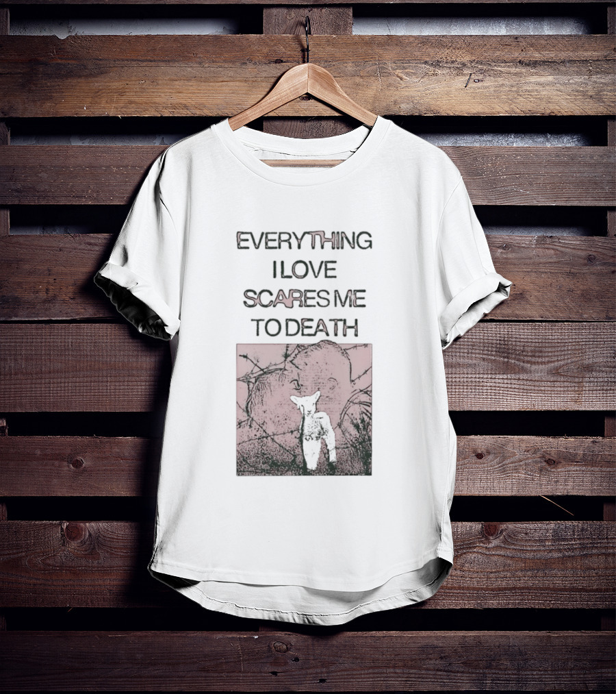 Everything I Love Scares Me To Death Existential Dread Sheep On Red T-Shirt