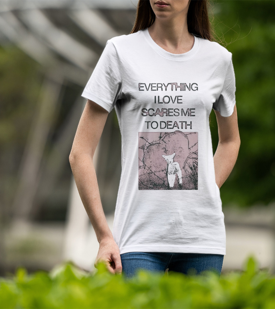 Everything I Love Scares Me To Death Existential Dread Sheep On Red T-Shirt