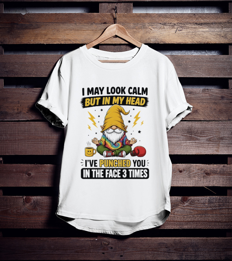 Gnome I May Look Calm But In My Head I've Punched You In The Face 3 Times T-Shirt