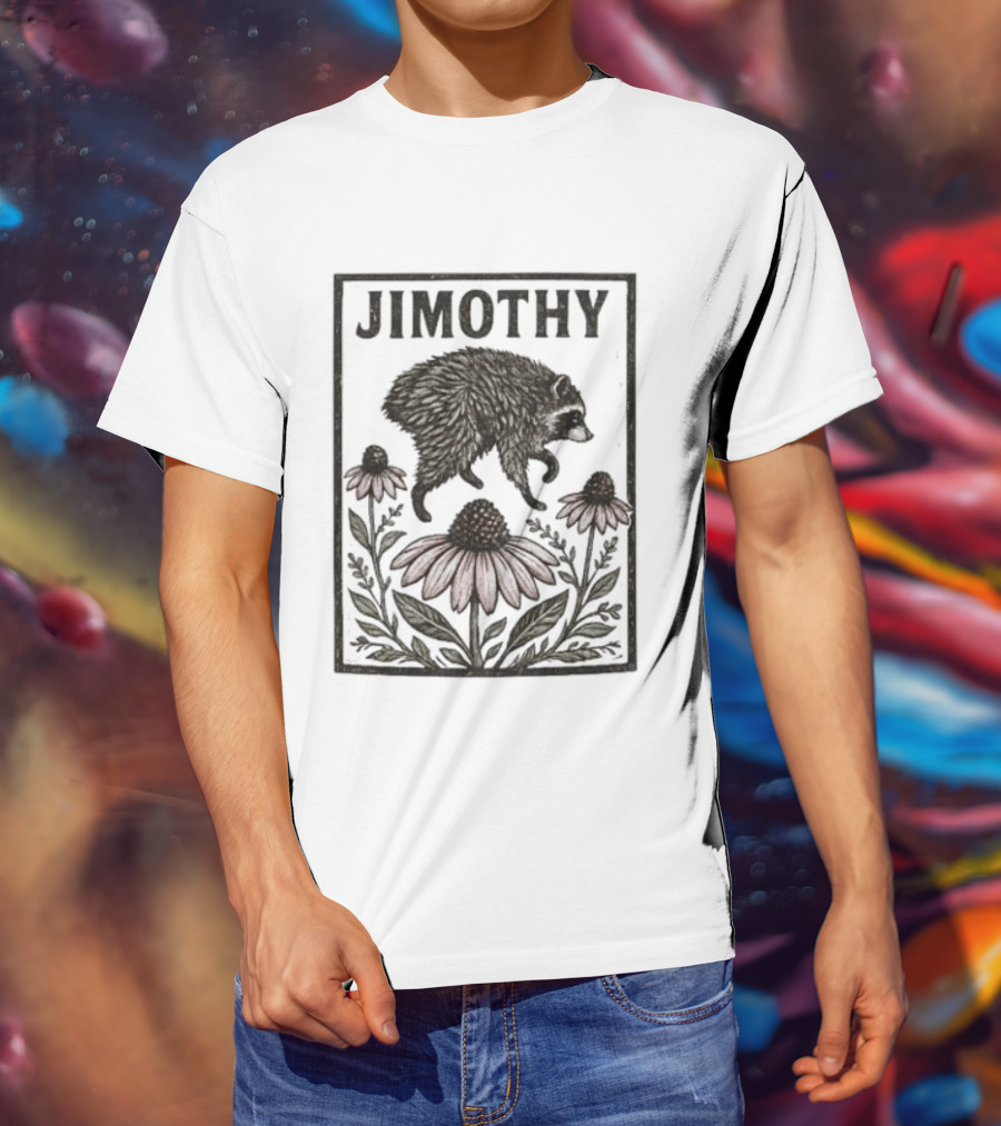 Jimothy Raccoon Coneflower Botanical Floral T-Shirt