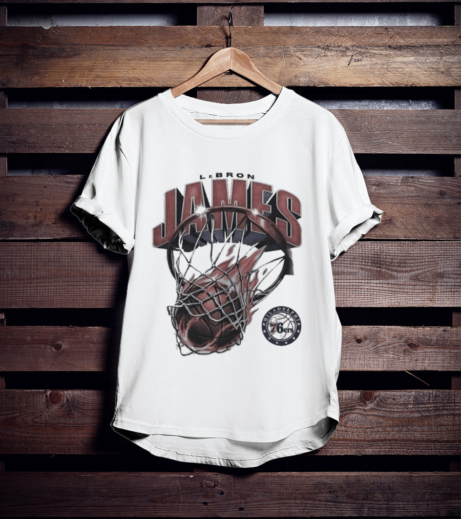 LeBron James 76ers Basketball Iconic Slam Dunk 76ers T-Shirt