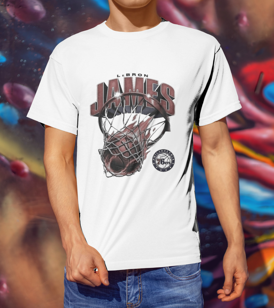 LeBron James 76ers Basketball Iconic Slam Dunk 76ers T-Shirt