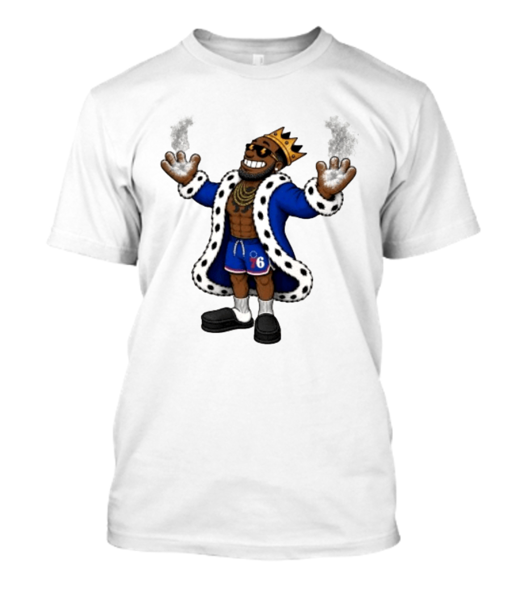Philadelphia 76ers Cartoon King LeBron James Style Player With Crown And Robe T-Shirt