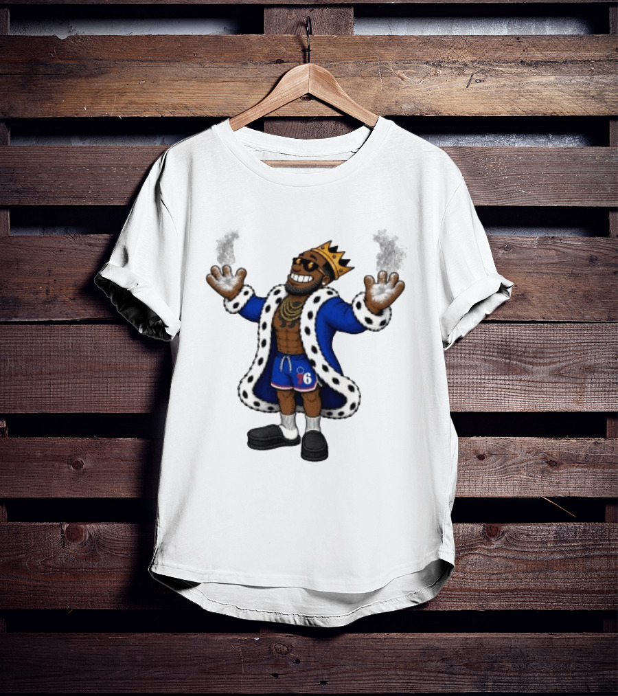 Philadelphia 76ers Cartoon King LeBron James Style Player With Crown And Robe T-Shirt
