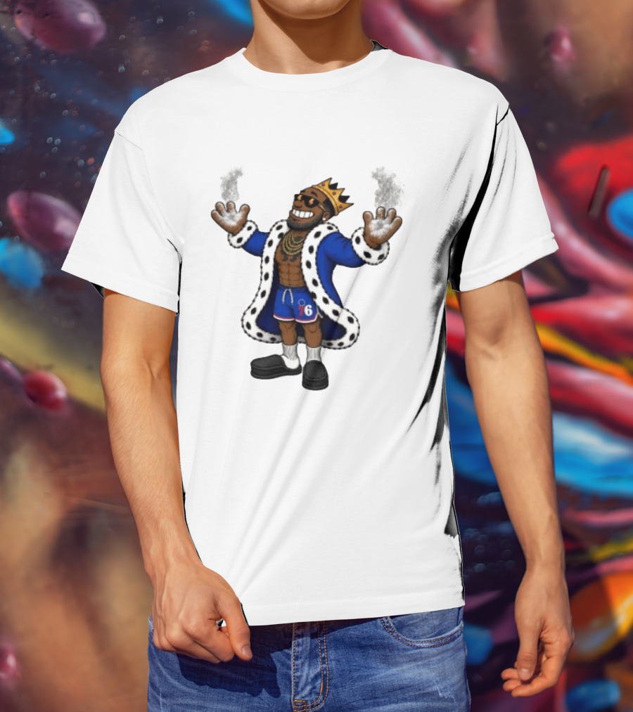 Philadelphia 76ers Cartoon King LeBron James Style Player With Crown And Robe T-Shirt