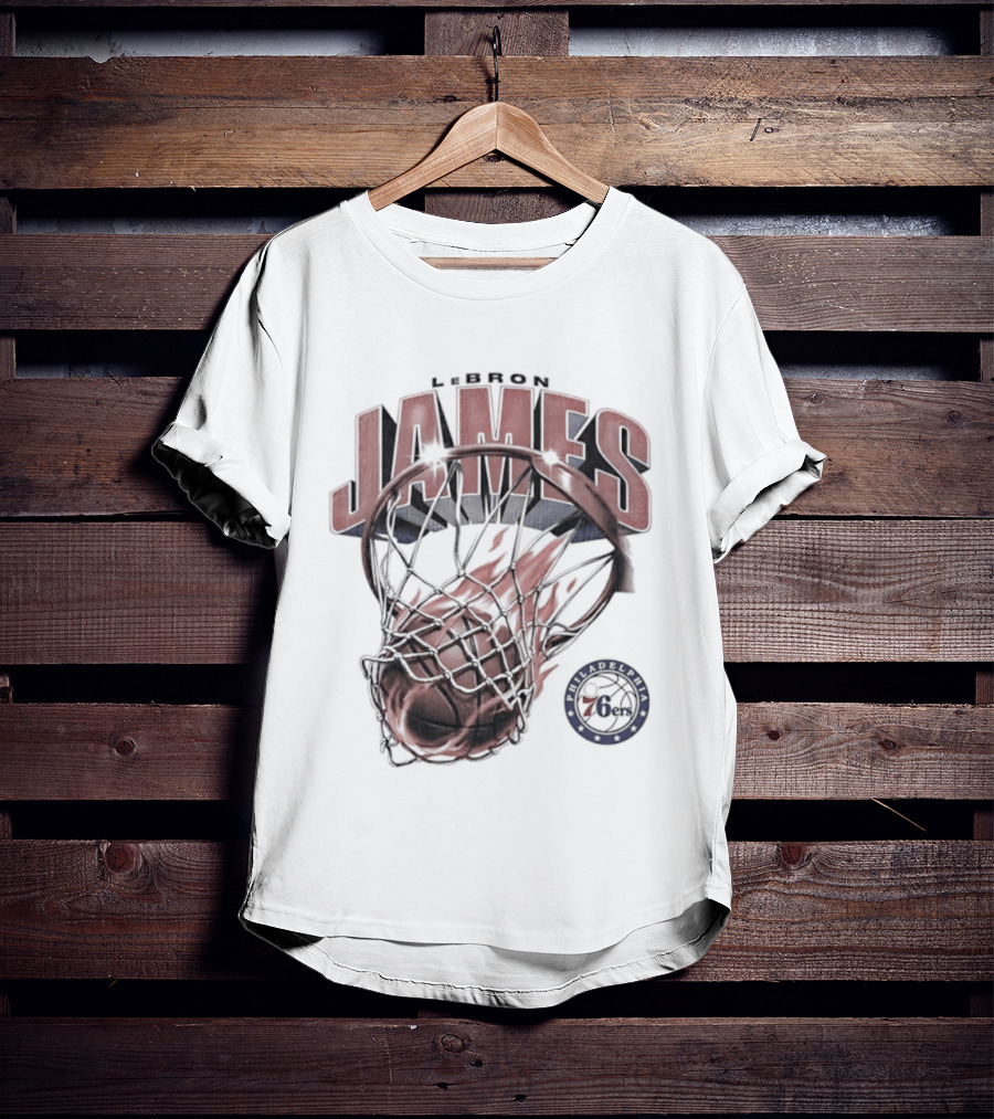 LeBron James Basketball Hoop Fire Philadelphia 76ers T-Shirt