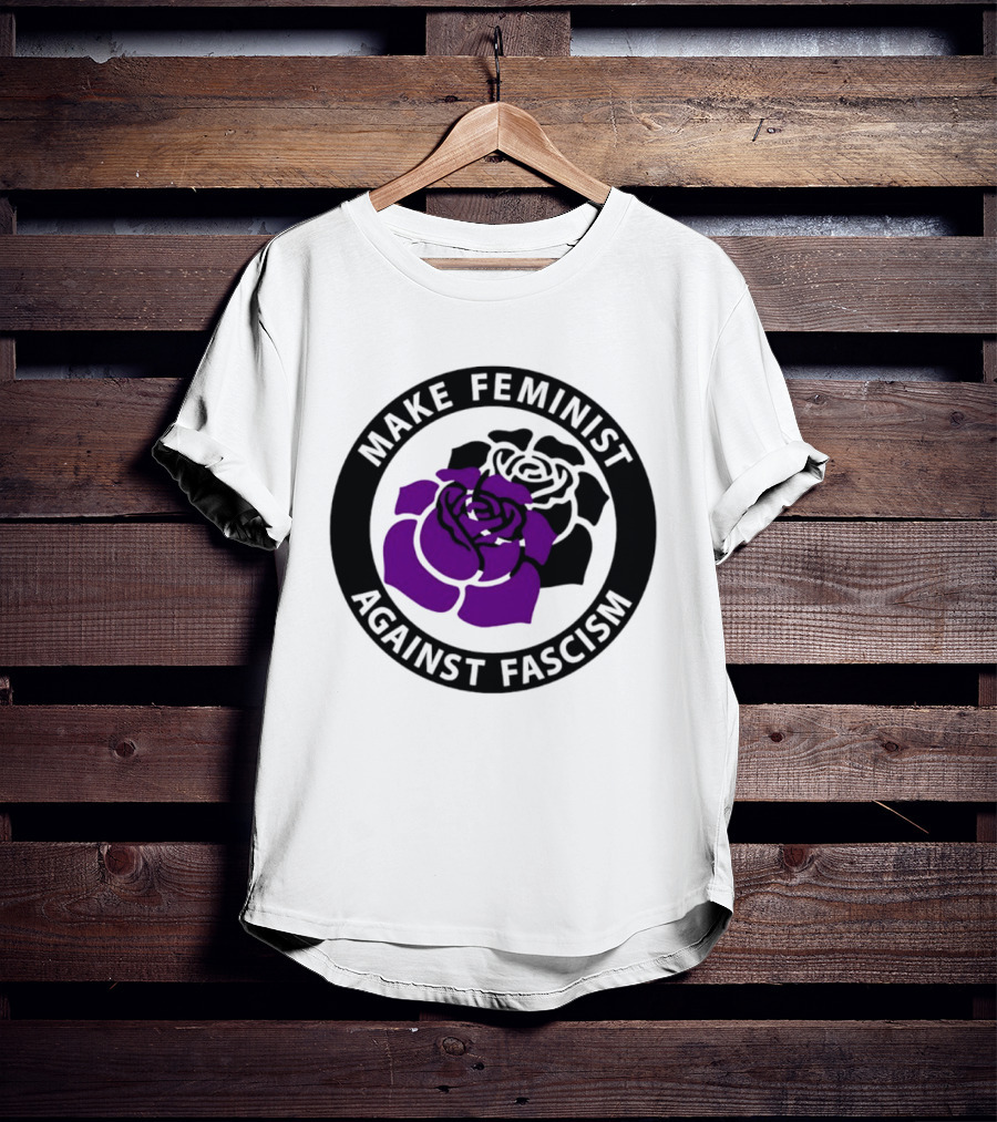 Make Feminist Against Fascism Purple Black Rose T-Shirt
