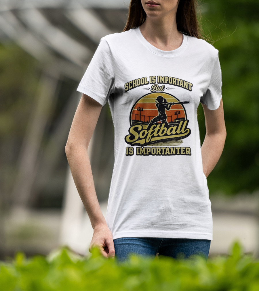School Is Important But Softball Is Importanter Retro Silhouette Batter T-Shirt