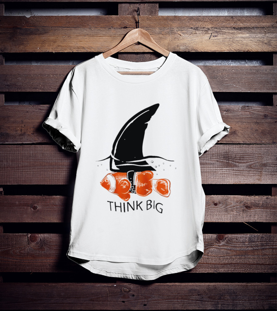 Think Big Goldfish Wearing Shark Fin T-Shirt