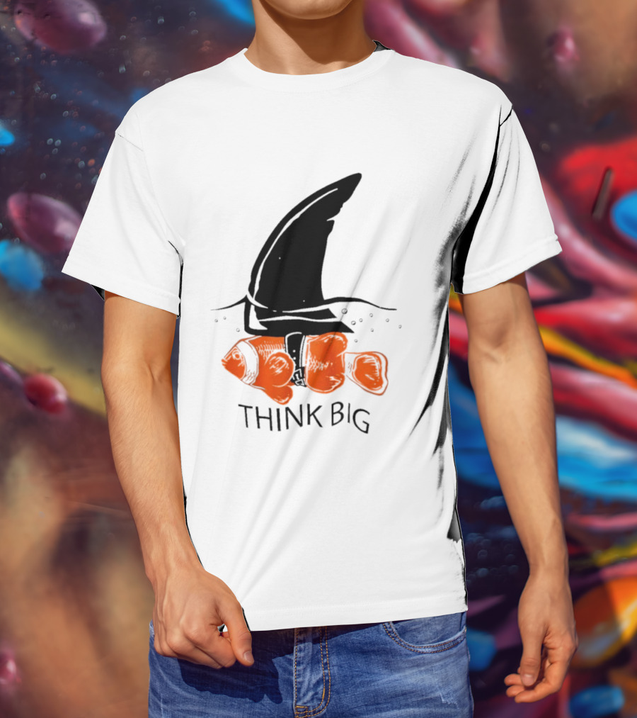 Think Big Goldfish Wearing Shark Fin T-Shirt