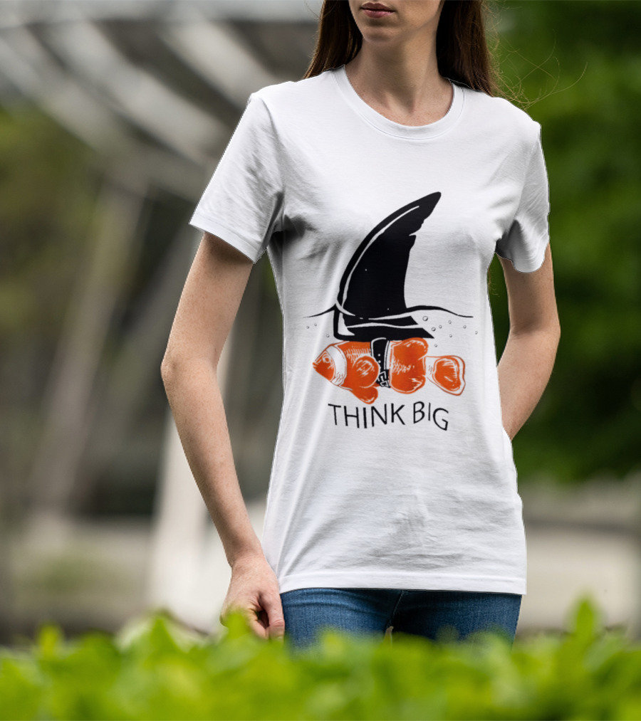 Think Big Goldfish Wearing Shark Fin T-Shirt