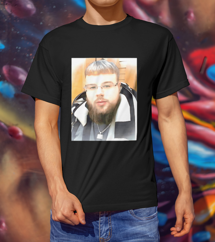 Joeyy Miracle Face Person Wearing Glasses And Chain With Striped Scarf T-Shirt