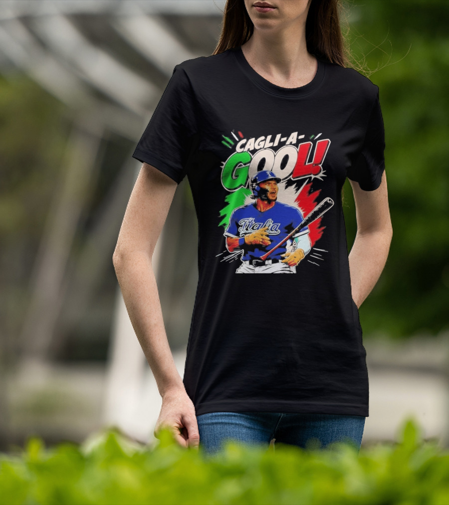 Cagli A Gool Italia Baseball Player Hitter With Italian Flag T-Shirt