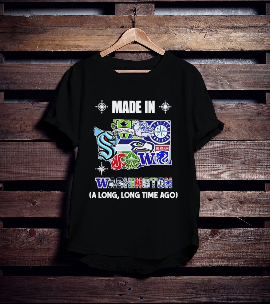 Made In Washington Seattle Mariners Seahawks Kraken Sports Team Map T-Shirt