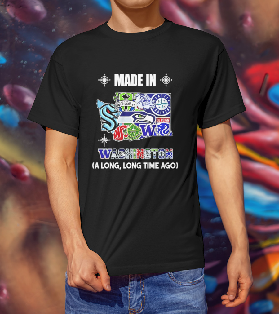 Made In Washington Seattle Mariners Seahawks Kraken Sports Team Map T-Shirt