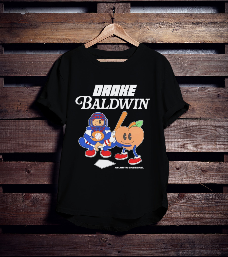 Drake Baldwin Atlanta Baseball Animated Peach Catcher T-Shirt