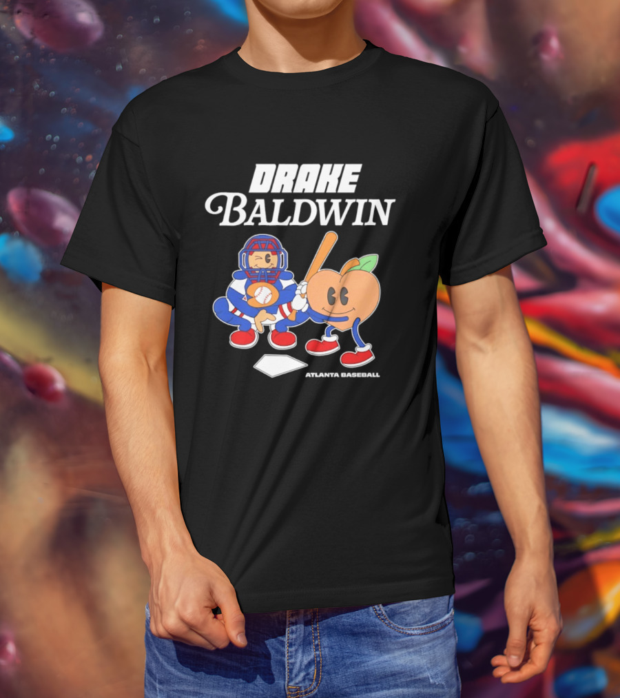 Drake Baldwin Atlanta Baseball Animated Peach Catcher T-Shirt