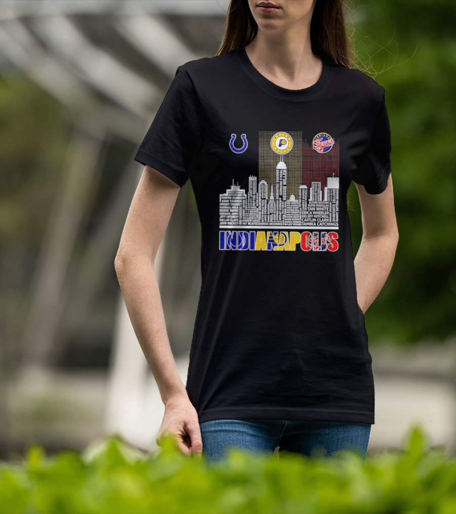 Indianapolis Colts Pacers Fever Skyline Logos And Cityscape T-Shirt