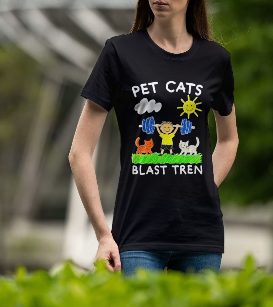 Pet Cats Blast Tren Bodybuilding Gym Child With Weights Sun And Clouds T-Shirt