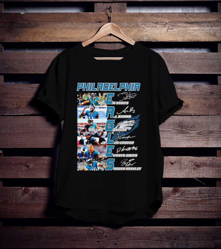 Philadelphia Eagles Jalen Hurts AJ Brown Dallas Goedert Jalen Carter DeVonta Smith Saquon Barkley Signatures Team T-Shirt