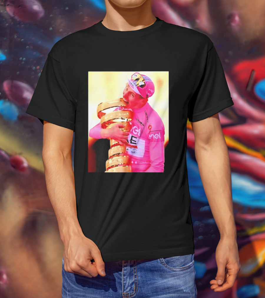 Tadej Pogacar 2024 Giro D'Italia Trophy Celebration In Pink Jersey T-Shirt
