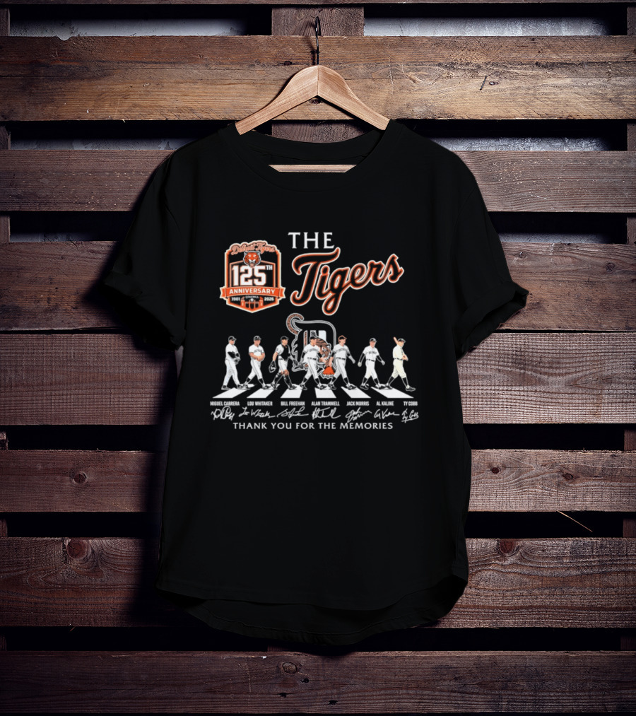 The Detroit Tigers 125th Anniversary Cabrera Whitaker Freehan Trammell Morris Kaline Cobb Thank You For The Memories T-Shirt