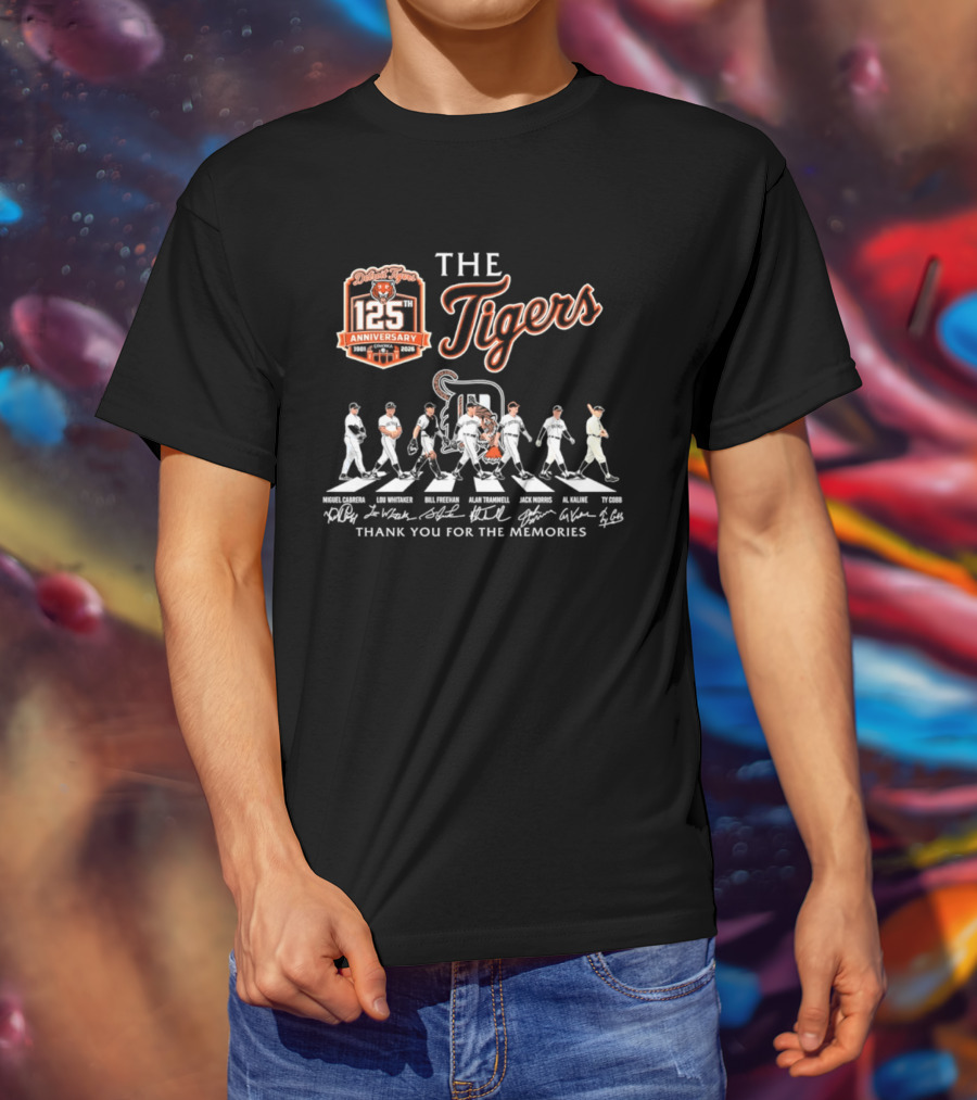 The Detroit Tigers 125th Anniversary Cabrera Whitaker Freehan Trammell Morris Kaline Cobb Thank You For The Memories T-Shirt