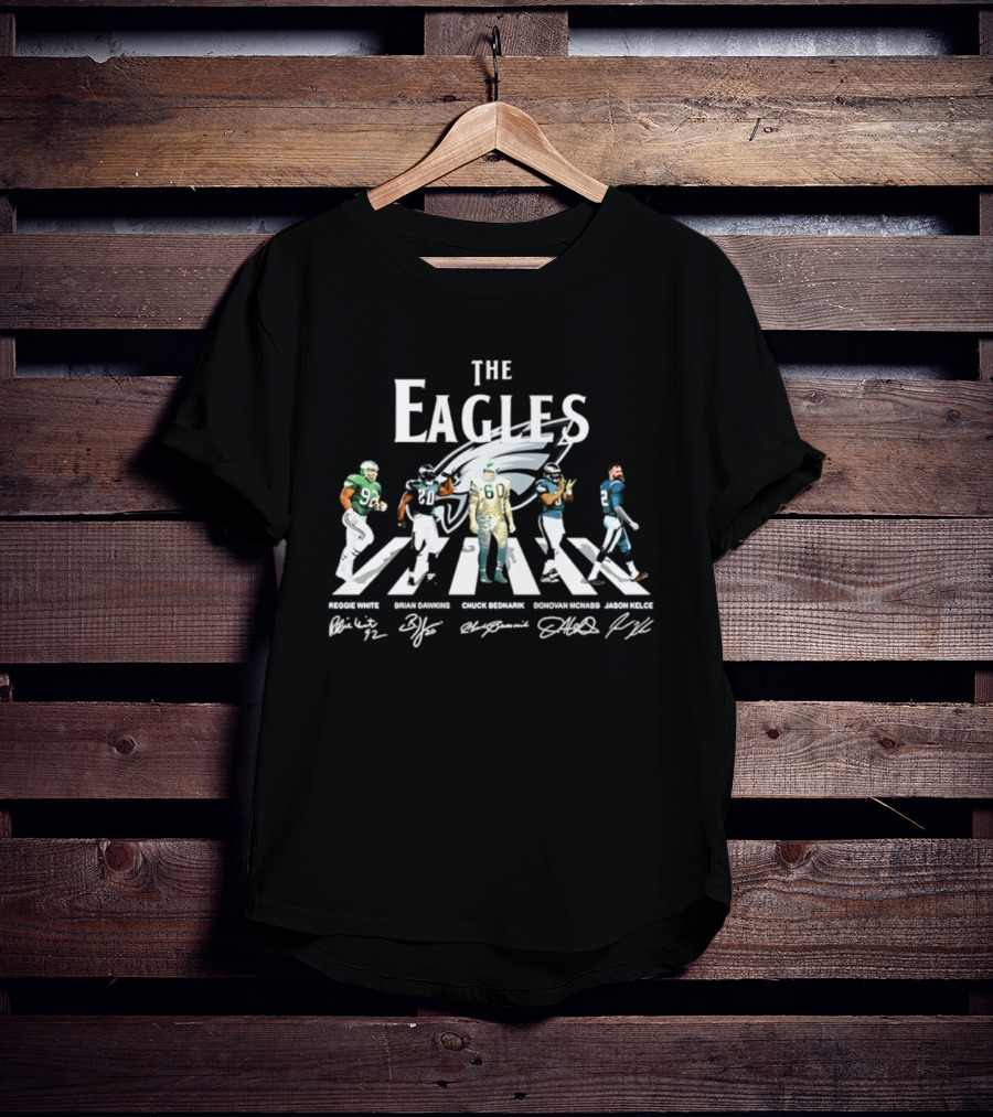 The Eagles Reggie White Brian Dawkins Chuck Bednarik Donovan McNabb Jason Kelce Philadelphia Eagles Signatures Abbey Road Crosswalk T-Shirt